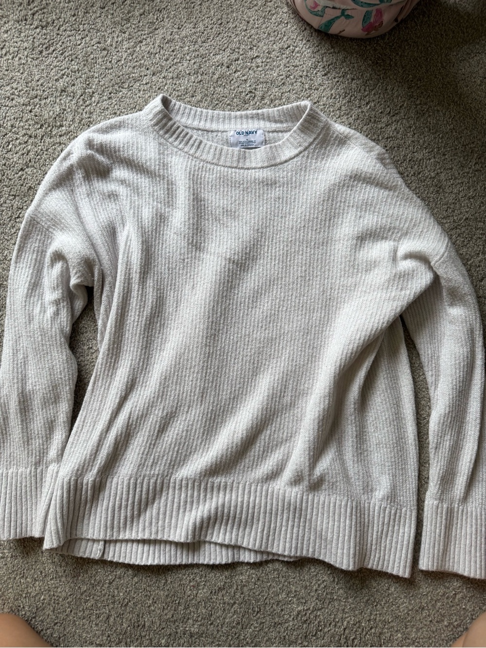 Old Navy Women's Light Cream Ribbed Crewneck Sweater